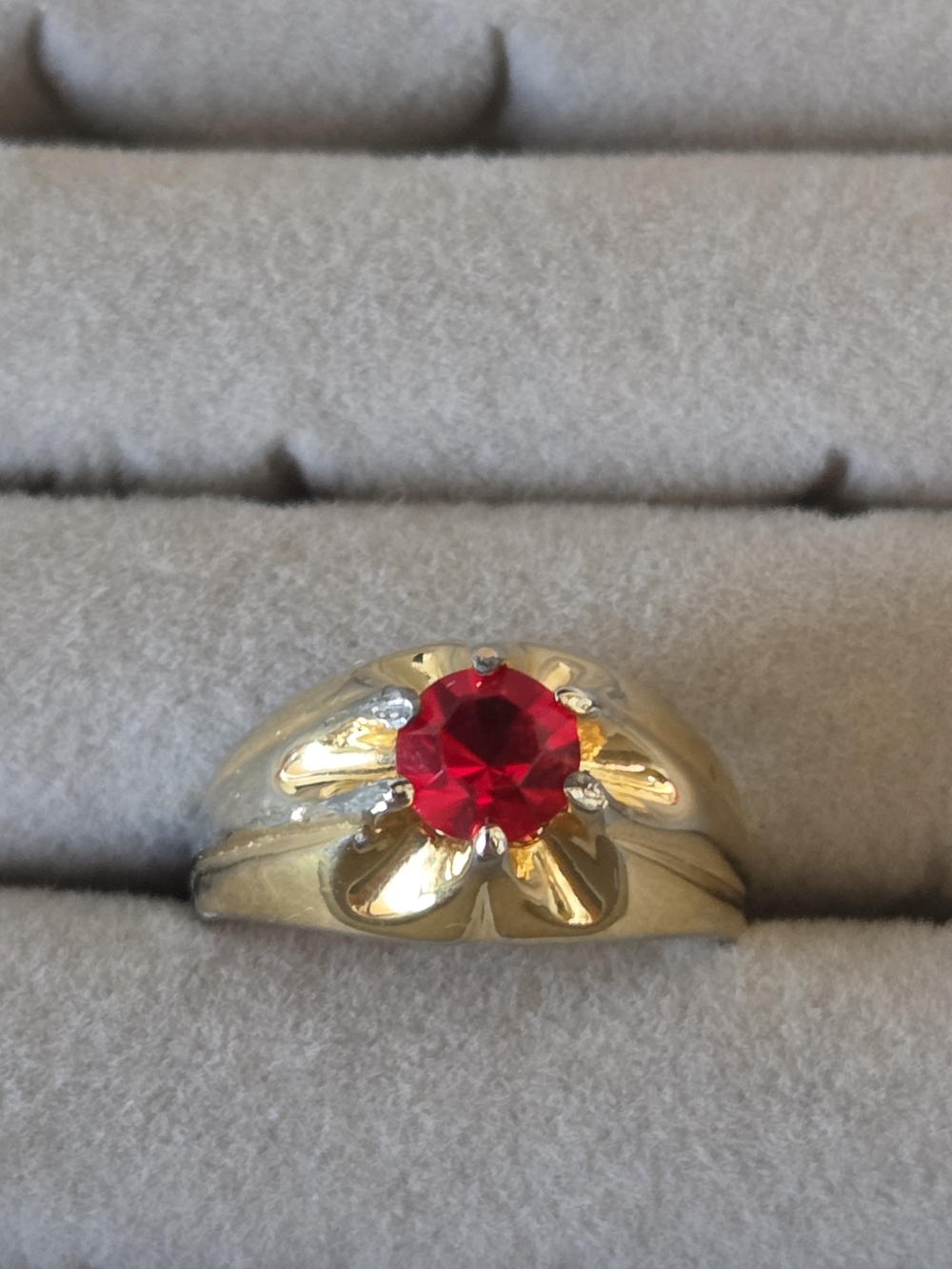 Gold Ring with Red Gemstone - Elegant Women's Jewelry